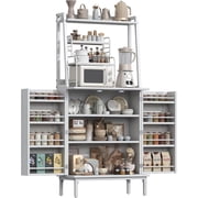 51  Pantry Cabinets with Microwave Shelves, Freestanding Kitchen Pantry Storage Cabinet with Adjustable Shelves, Buffet Cupboards Storage Cabinet for Kitchen, Dining Room, Living Room Use White