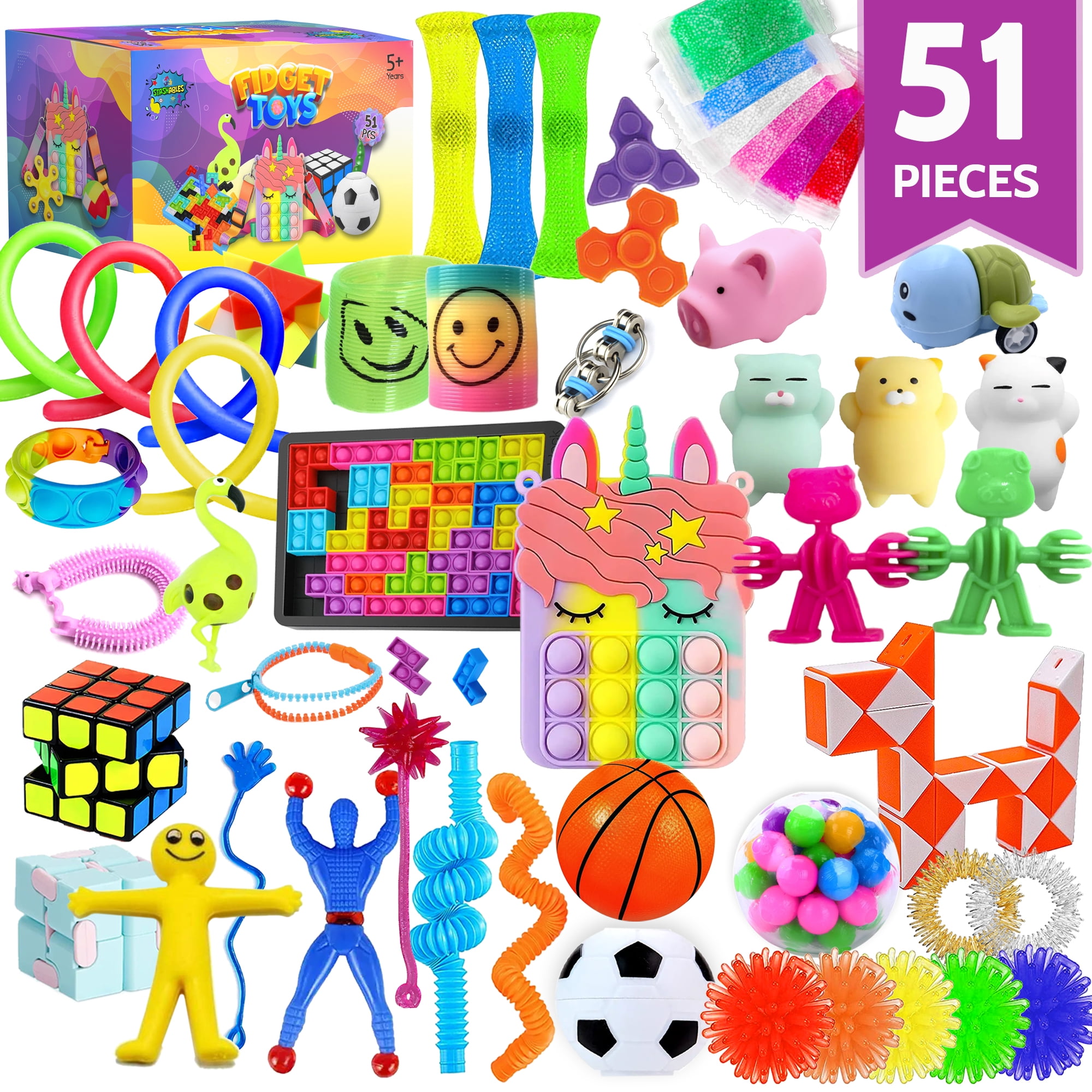 51 Pcs) Fidget Toys Pack, Popits Fidgets Set for Classroom Prizes and Party  Favors, Sensory Toys Autism Autistic ADHD, Bulk Fidget Set with Pop it  Fidget Spinners Figet Cubes Fidget Rings and