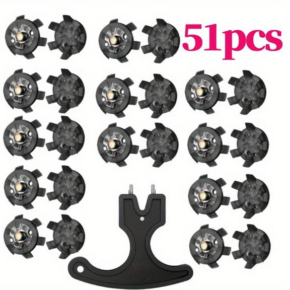 51 Pcs Golf Shoe Spikes Replacements Set,Including 50 Golf Shoe Cleats with 1 Black Golf Cleats Spanner,6 mm Metal Thread Screw,Golf Cleats Replacement for Cricket Shoe,Hand Tools Kits