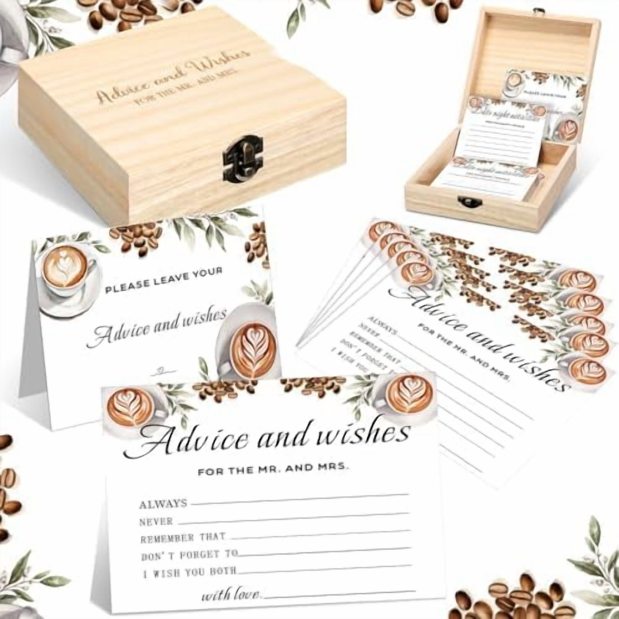 51 Pcs Wedding Advice and Wishes Cards with Wooden for the Mr and Mrs Love  Brewing Coffee Bridal Shower Decorations Games for Bride and Groom  Reception$$Home Decor, Kitchen, \u0026 Other - Walmart.com, image size:2000x2000