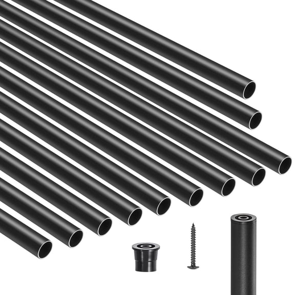 51 Piece 32 Inch Aluminum Staircase Railings 3/4 Inch Waterproof Round Metal Hollow Deck Railing with Caps and Screws for Stairs Porch Patio Matte Black