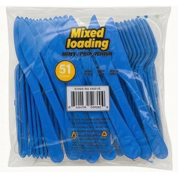 51-Piece Blue Plastic Flatware Set