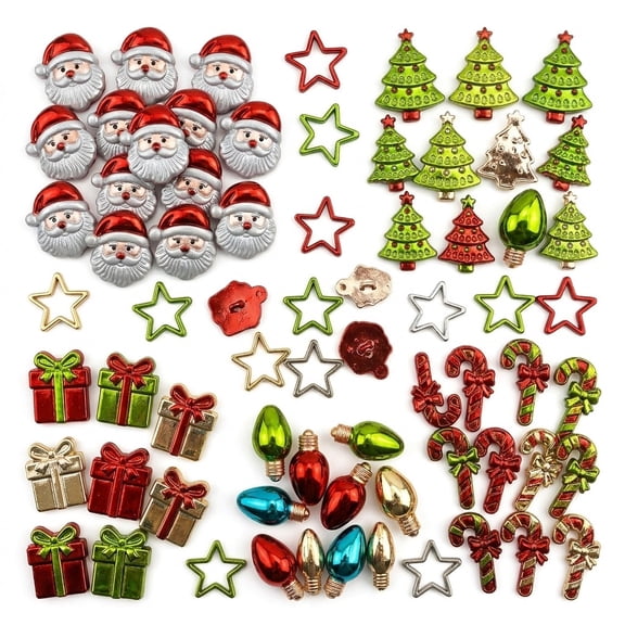 51-Piece Christmas Button Assortment Holiday Craft Buttons with Santa, Trees, Gifts & Stars | Buttons Galore and More