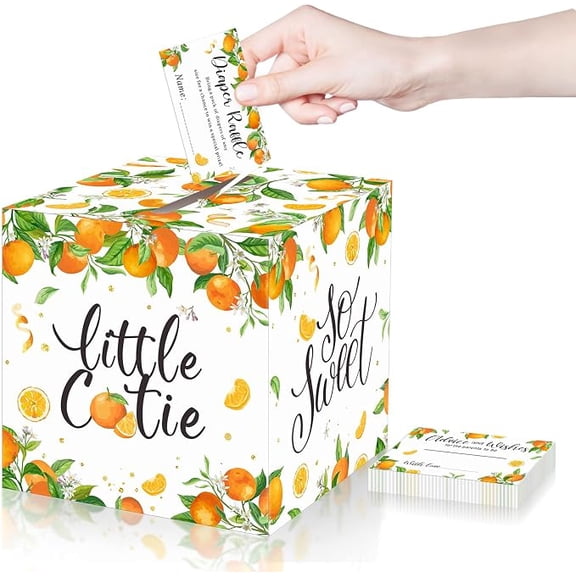51 Piece Little Cutie Orange Diaper Raffle Tickets with Box