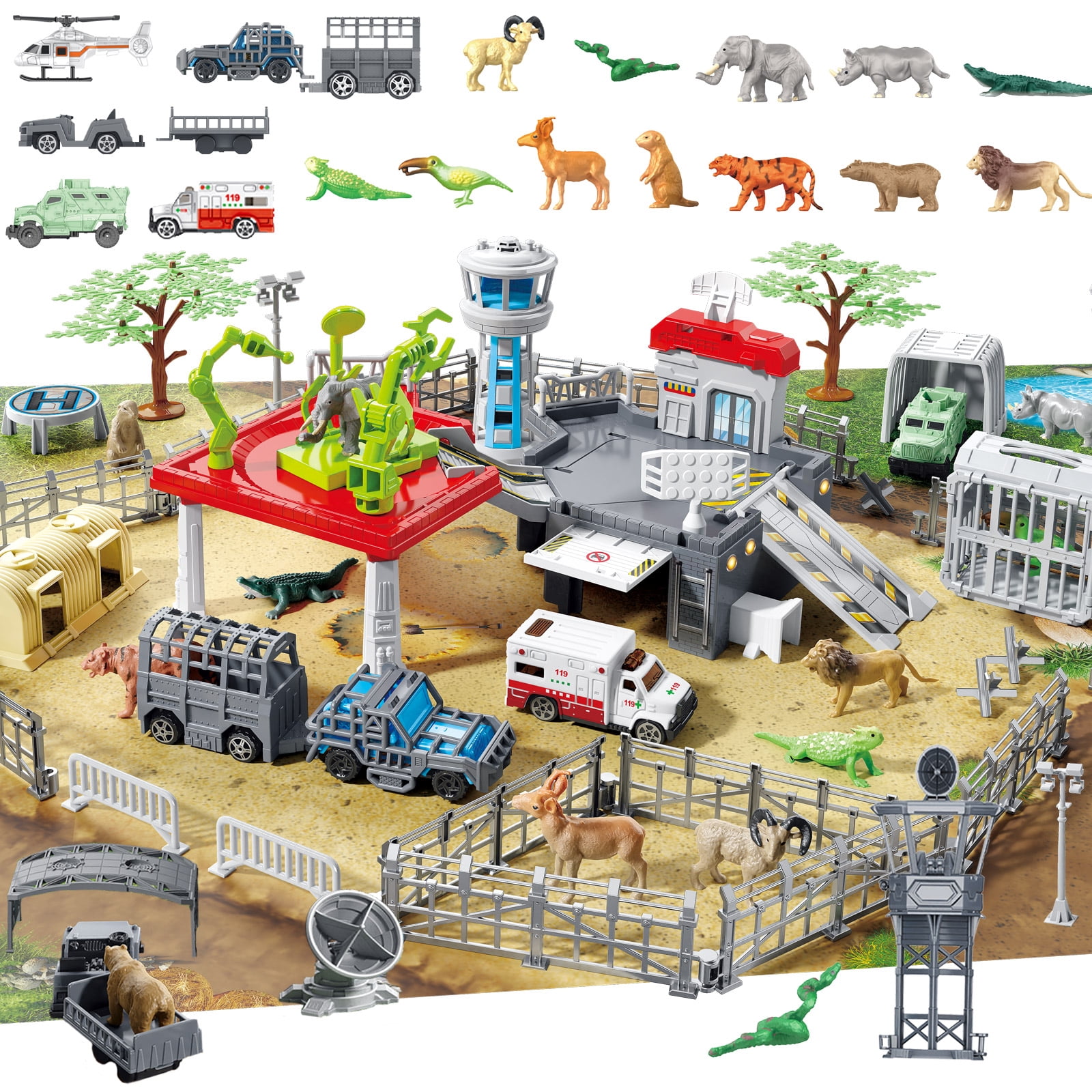 51 Piece Safari Animals Toys Set, Realistic Zoo Animal Figurines Playset with Play Map, Plastic Jungle Toy for Toddlers 3+ Years Old, Ideal Gift for Boys and Girls