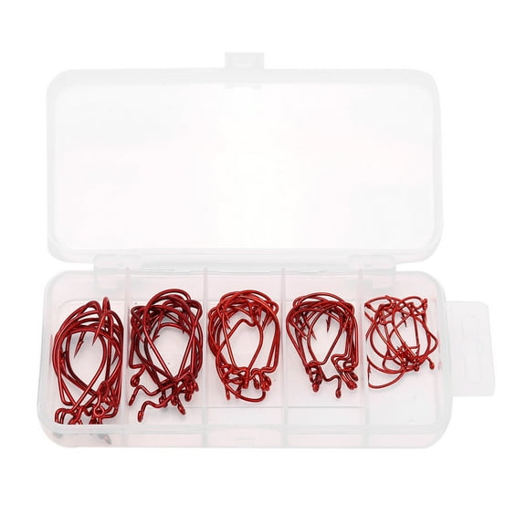 51 Pieces Set Red Worm Hook High Carbon Steel Fishing Hook For Texas Rig Soft Bait
