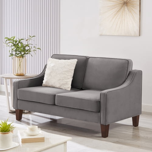 51" Plush Velvet Loveseat Sofa, Small Loveseat Removable Zipper Covers, Traditional Sofa Rubberwood Legs for apartment office space, Dark Gray