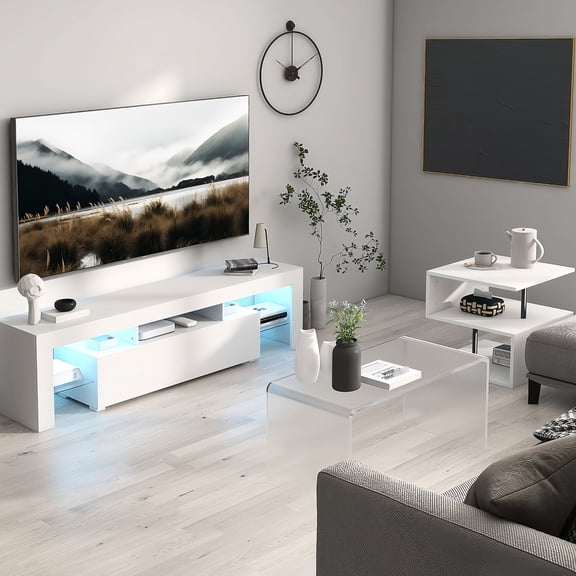 51" Poplar Particle Board LED TV Stand with Adjustable Lights | For 55-inch TVs in Bedroom, Easy Assembly and Large Storage