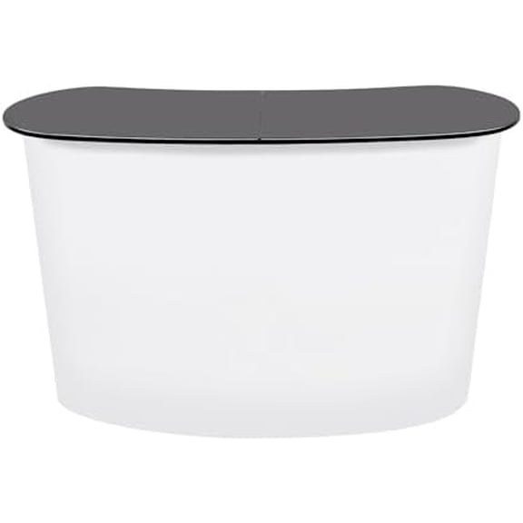 51" Portable Tradeshow Podium Table, Curved Pop Up Desk Tradeshow Podium Table Display Exhibition Counter Stand Booth Fair with Wall for Checkout Exhibition Promotion Retail$$Office