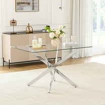 50" Rectangular Glass Dining Table for 4-6 People, Modern Tempered Glass Kitchen Table with Irregular Stainless Steel Legs, Dining Table for Small Space, Apartment, Home Office