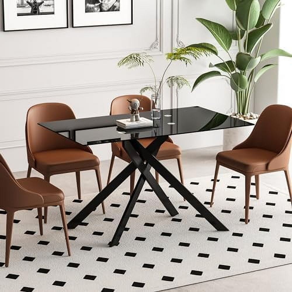 51" Rectangular Glass Dining Table Modern Kitchen Glass Top Table for 4 ...