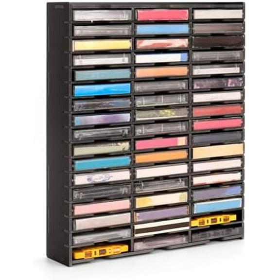 51-Slot Cassette Tape Storage, Desktop Rack Audio Tape Organizer, Wall-Mounted Cassette Holder-Black