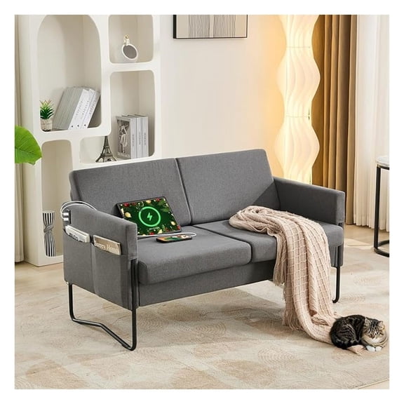 51 Small Loveseat Sofa for Small Spaces, Comfy Grey Couch with 2 USB Ports, Modern 2 Person Sofa Loveseats for Living Room Bedroom, Mini Teen Office Couch (Dark Grey)