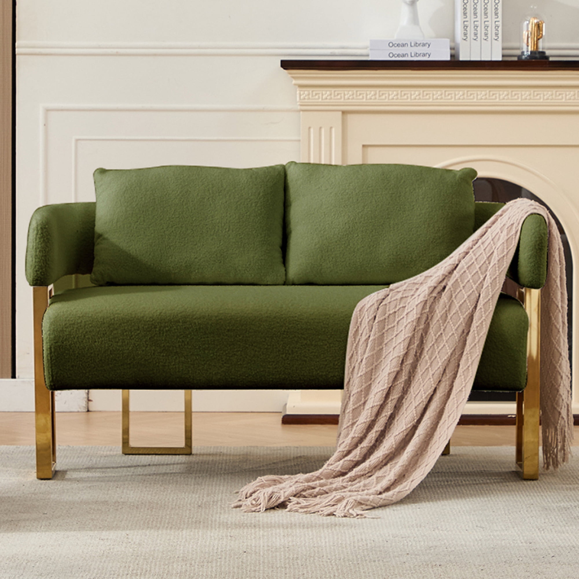 51" Small Sofa Couch Comfy Modern Teddy Upholstered 2-Seater Love Seats for Apartment,Bedroom,Office,Green