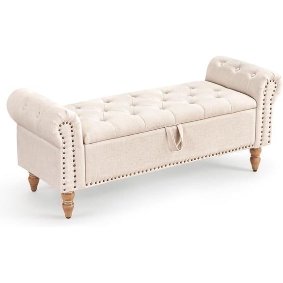 51 Storage Benches, End of Bed Bench with Button-Tufted Large Upholstered Storage Ottoman Linen Window Bench with Storage Shoe Cabinet Bench, for Bedroom, Entryway, Closet, Beige