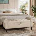 thumbnail image 1 of 51" Storage Ottoman Bench for Bedroom, Full Queen Storage Bench with Button, Upholstered Bedroom Bench with Rolled Arms for Living Room, Storage Room, Entryway, Beige+Brown Legs, 1 of 17