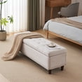 thumbnail image 1 of 51"Storage Ottoman Bench with Copper Nails, Upholstered Linen Storage Bench End of Bed, Entryway Bench Storage Organizer with Safety Hinge for Living Room, Bedroom, Entryway, Off-White, 1 of 9