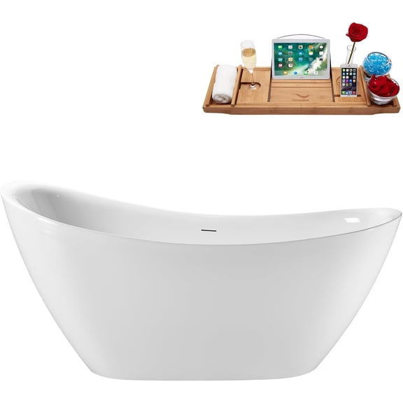 51" Streamline G-109-399-BNK Soaking Glossy White Freestanding Tub With Internal Drain in Brushed Nickel