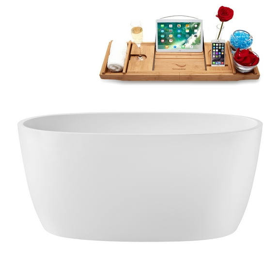 51" Streamline G-82-319-BGM Soaking Glossy White Freestanding Tub and Tray With Internal Drain in Brushed GunMetal