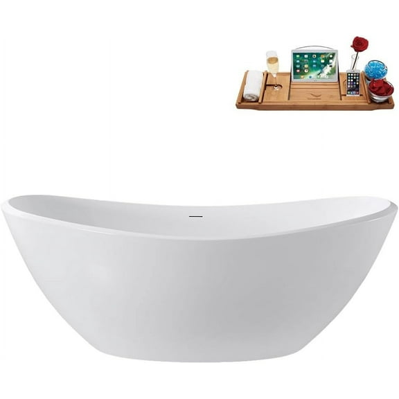 51" Streamline G-82-319-BNK Soaking Glossy White Freestanding Tub and Tray With Internal Drain in Brushed Nickel