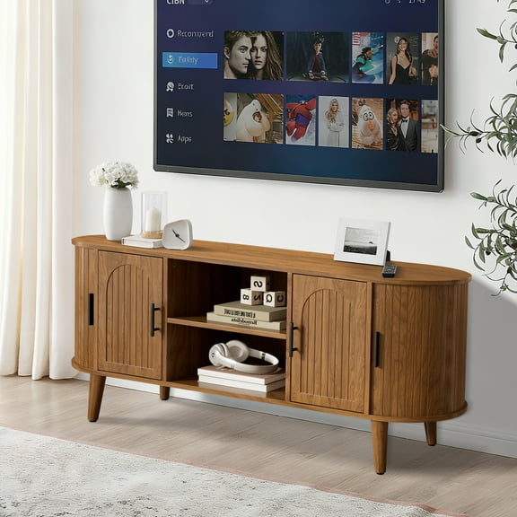 51" TV Stand for Tvs up to 60", Mid Century Modern Fluted Entertainment Center with Fluted Doors, Media Console for Living Room Bedroom, Walnut