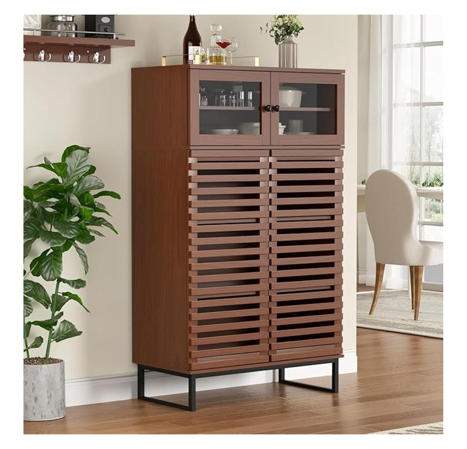 51" Tall Century Modern Storage Cabinet, Walnut Brown Sideboard Buffet ...