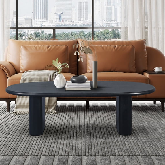 51'' Tapered Tabletop Coffee Table,Rounded Edges Coffee Table with 2 Vertical Thick Feet,Center Table for Living Room Home,Antique Black
