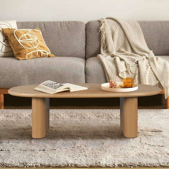 51'' Tapered Tabletop Coffee Table,Rounded Edges Coffee Table with 2 Vertical Thick Feet,Center Table for Living Room Home,Natural Wood