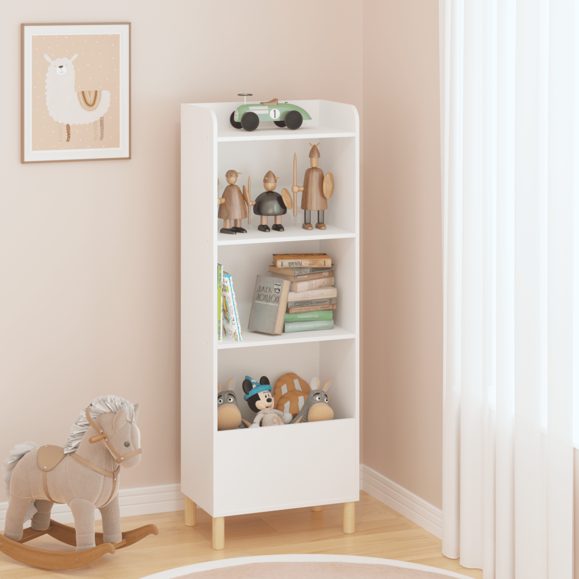 51" White 4-Tier Kids Bookcase - Children's Bookshelf with Wall Anchor for Playroom & Nursery