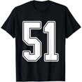 thumbnail image 1 of #51 White Outline Number 51 Sports Fan Jersey Style T-Shirt, 1 of 5