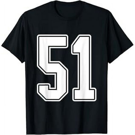 #51 White Outline Number 51 Sports Fan Jersey Style T-Shirt