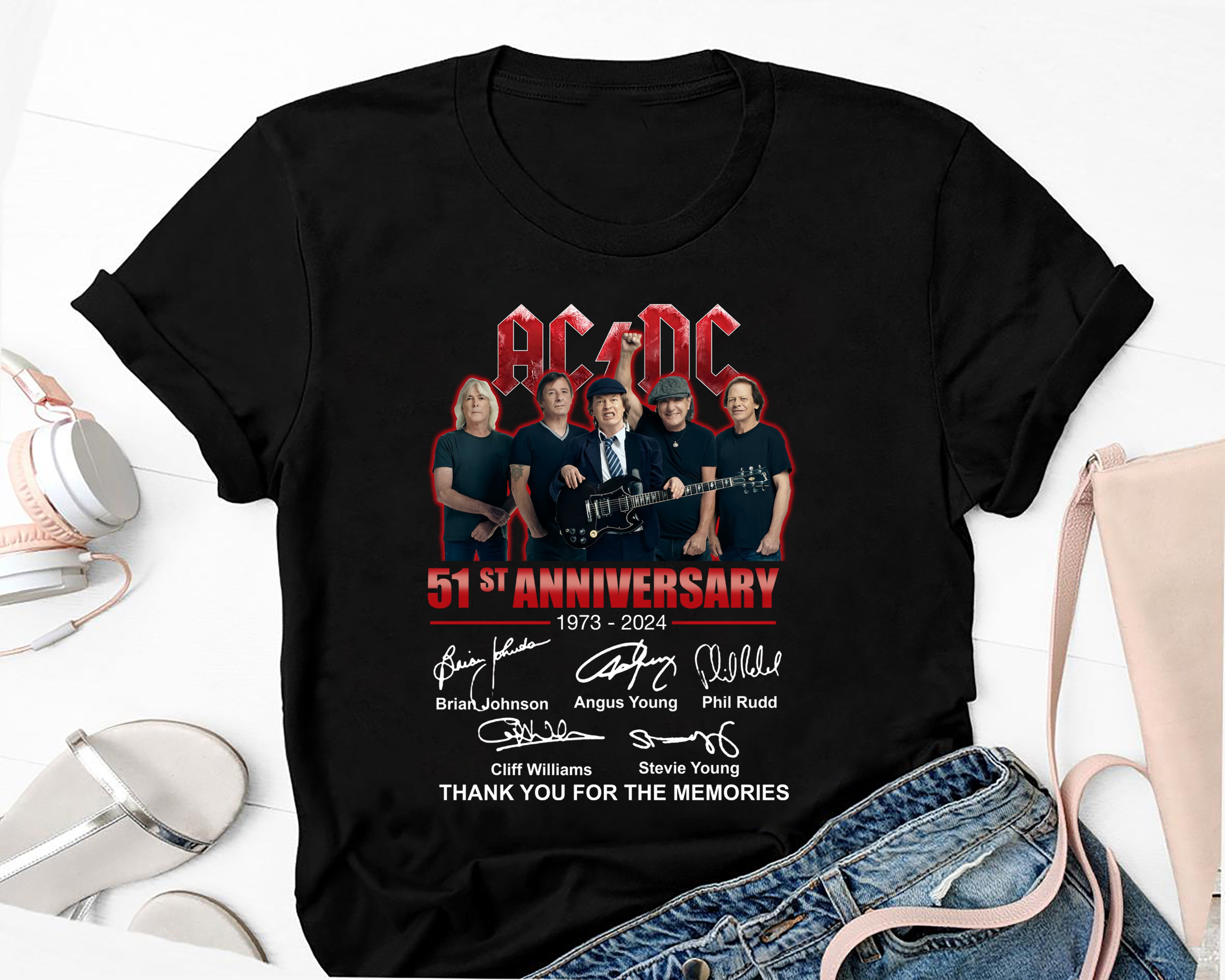 51 Years AC/DC 19732024 Signature TShirt, Ac/dc Band Tour Shirt, ACDC