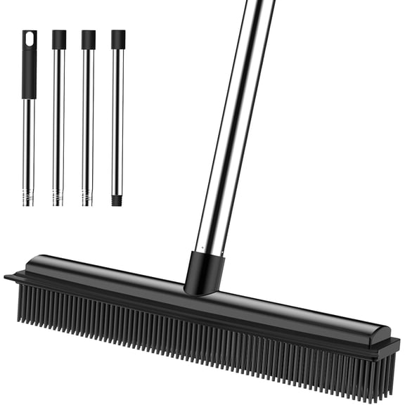 51-in Adjustable 2 in 1 Pet Hair Removal Rubber Broom - Squeegee Carpet/Hardwood Floor Cleaner for Tile/Window (Grey&White)