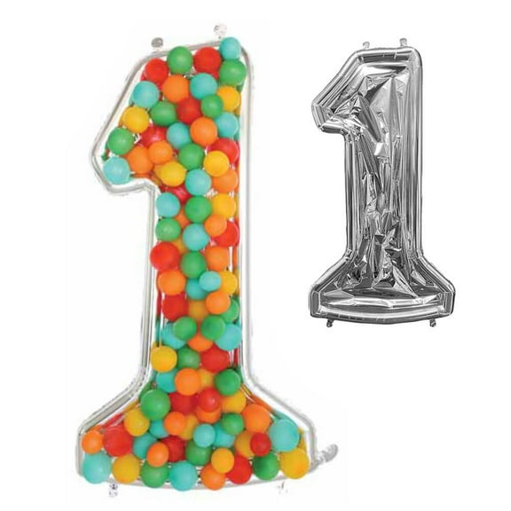 51 inch Balloonformz Mosaic Number 1 - Silver Foil Mylar Balloon - Party Supplies Decorations