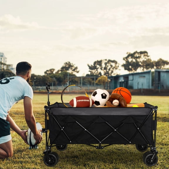 51-inch Extended Heavy-Duty Foldable Utility Wagon - 480lbs Capacity, Patented Ultra-Stable Frame, 1:6 Space-Saving Fold & 7" All-Terrain Wheels, No Assembly Needed, Black+ Gray