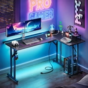 51 inch Gaming Desk with LED Lights & Power Outlet, Gaming Table with Movable Monitort Shelf Kids Desk Gift for Boys Men, Home Office Desk with Headphone Hook, Carbon Fiber Black