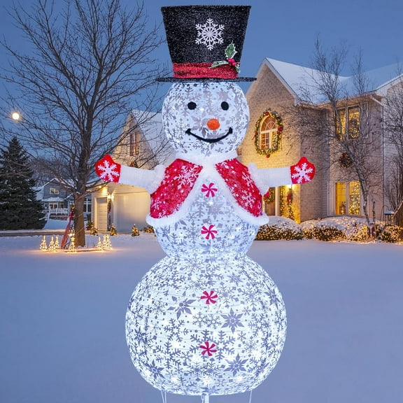 51-inch Lighted Snowman Outdoor Christmas Decoration, Collapsible Snowman with Red Scarf and Vest and Top Hat, Pre-Lit Pop Up Snowman for Indoor/Outside Yard (Red)