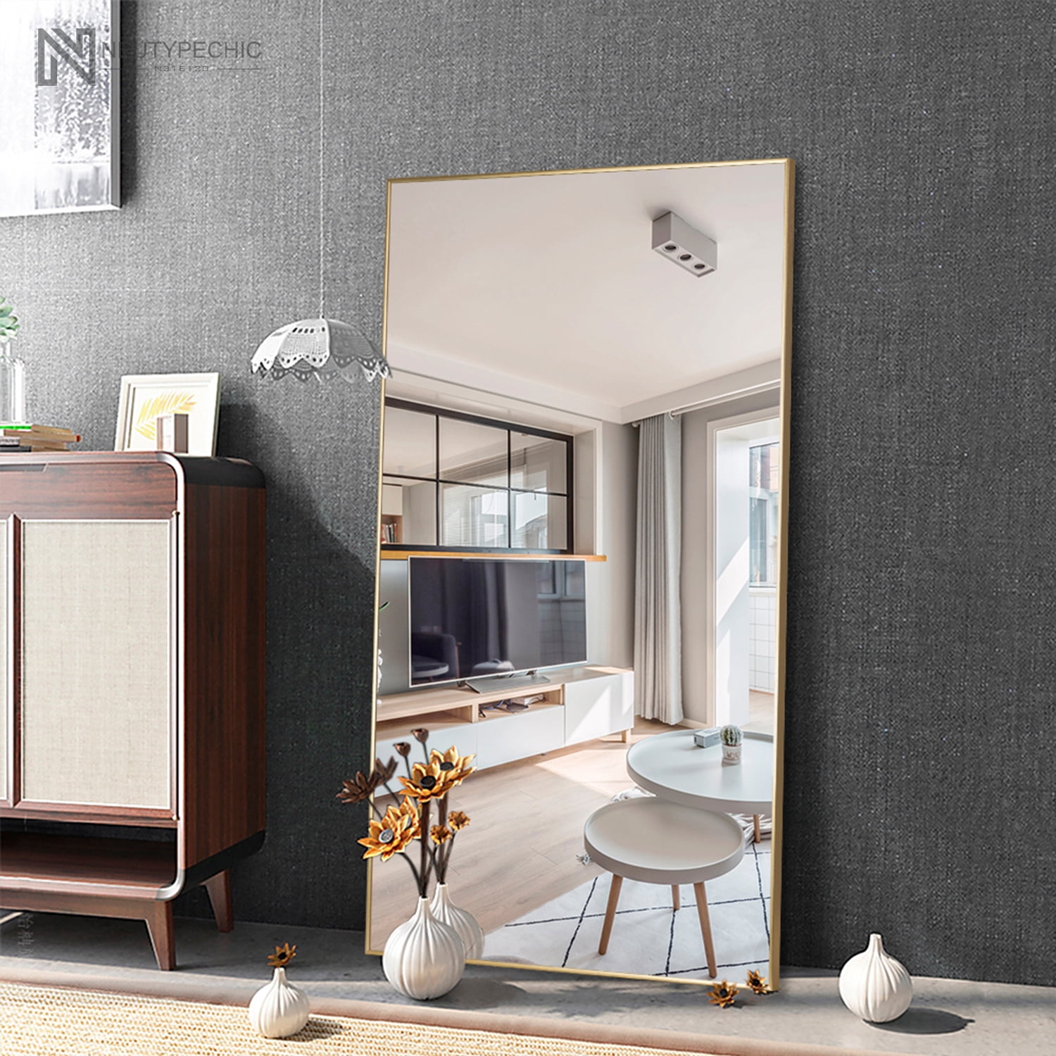 51" x 32" Gold Modern Full Length Mirror