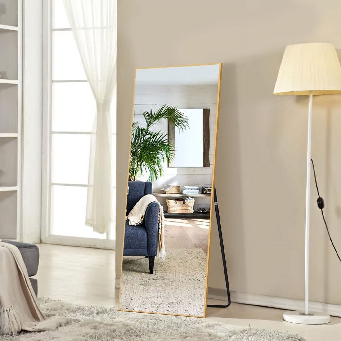 51"x16" Full Length Mirror Aluminum Alloy Rectangle Body Dressing Floor Mirrors with Stand Gold