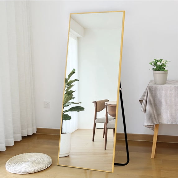 51"x16" Rectangular Full Length Floor Mirror with Stand Gold