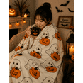 thumbnail image 1 of 51''x59'' Halloween Faux Fur Throw Blanket with Cute Spooky Embroidery, Cozy Soft Warm Fall Throw for Couch Bedroom Living Room, Ideal Seasonal Gift Home Decorative Accent, 1 of 10