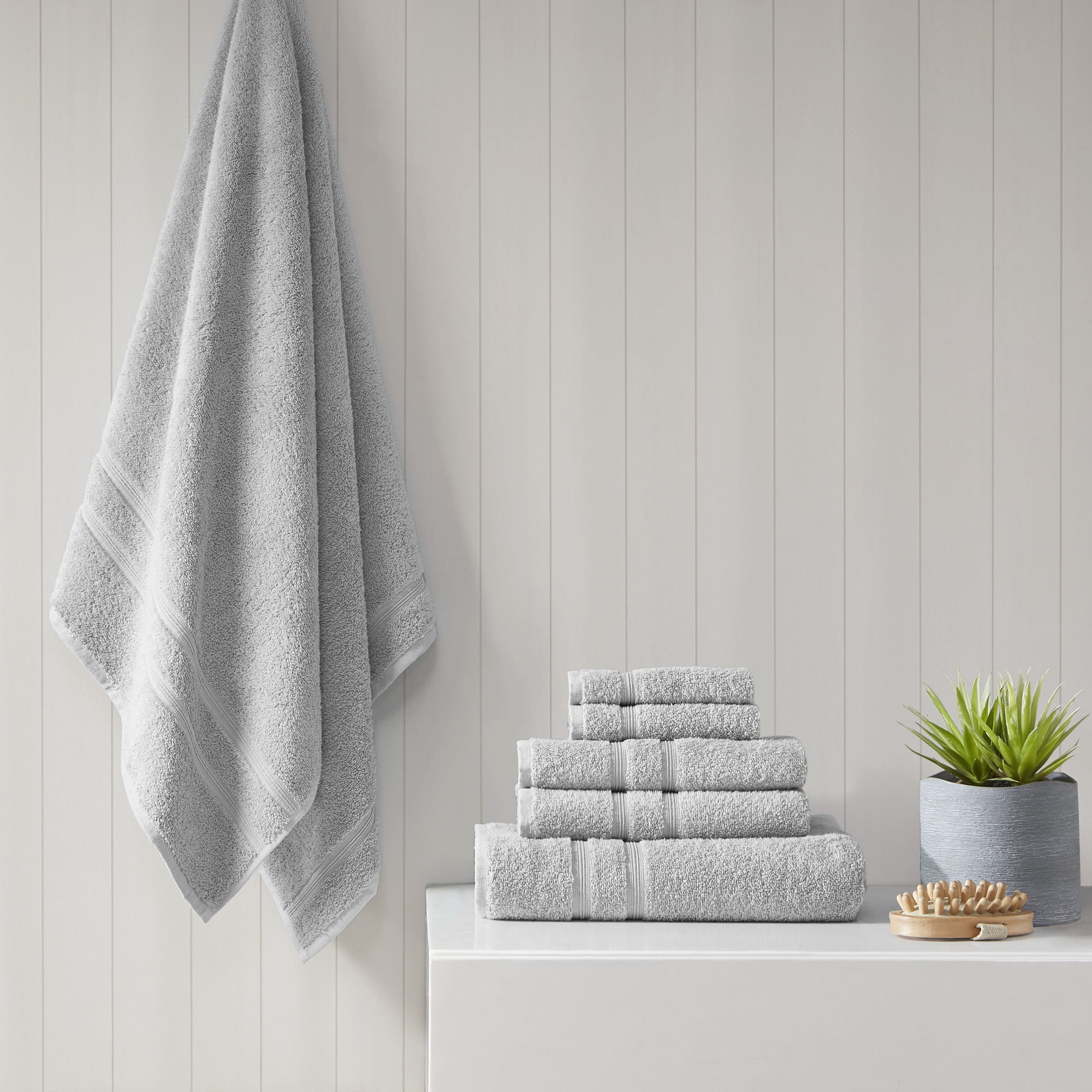 Gray Turkish Cotton 6-Piece Towel Set with Dobby Border