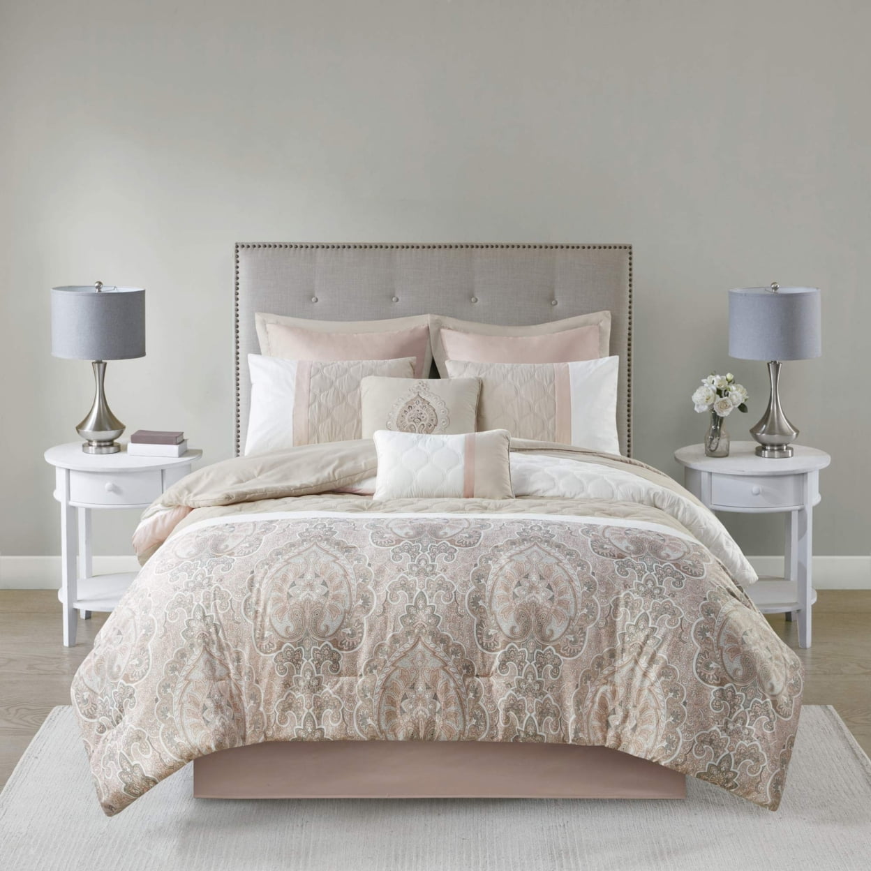 Blush Queen Microfiber 8-Piece Down Alternative Bedspread Set