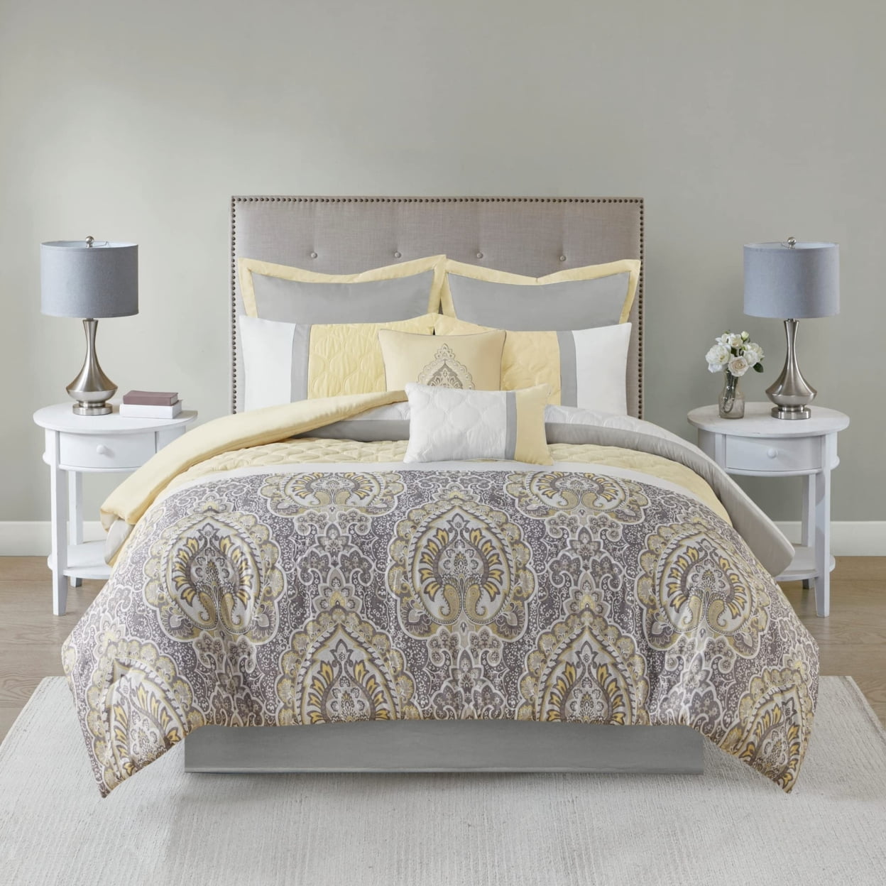 Shawnee Yellow and Gray 8-Piece Queen Microfiber Comforter Set