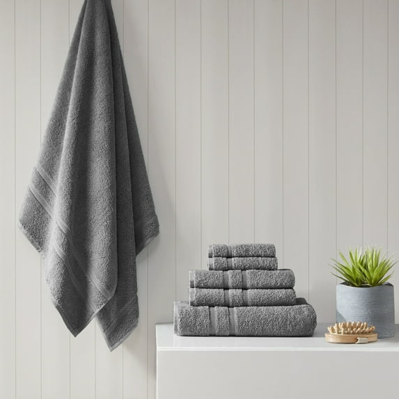 510 Design Aegean 100% Turkish Cotton 6-Piece Towel Set, 27x52"/16x30"/13x13", Charcoal