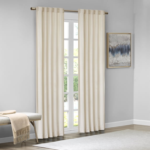 510 Design Colt 37x63" Polyester Velvet Window Panel Pair in Ivory