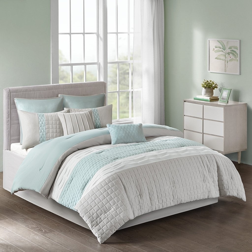 Seafoam and Gray Queen Microfiber 8-Piece Comforter Set