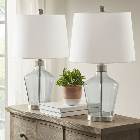 510 Design Harmony Contemporary Glass and Fabric Table Lamps - Silver (Set of 2)
