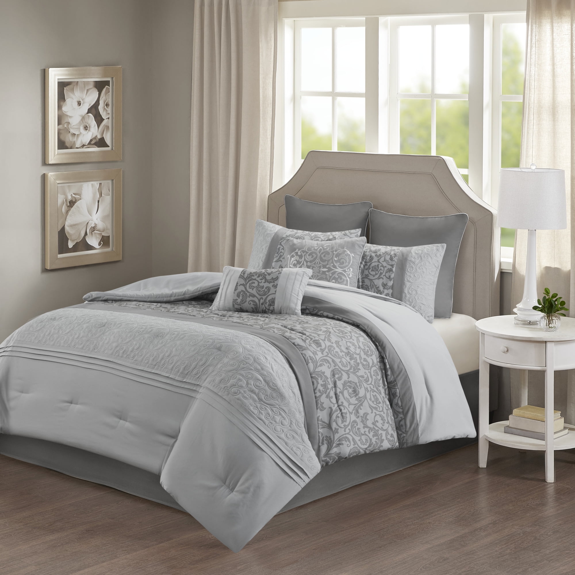 Gray King Size Microfiber Down Alternative Comforter Set