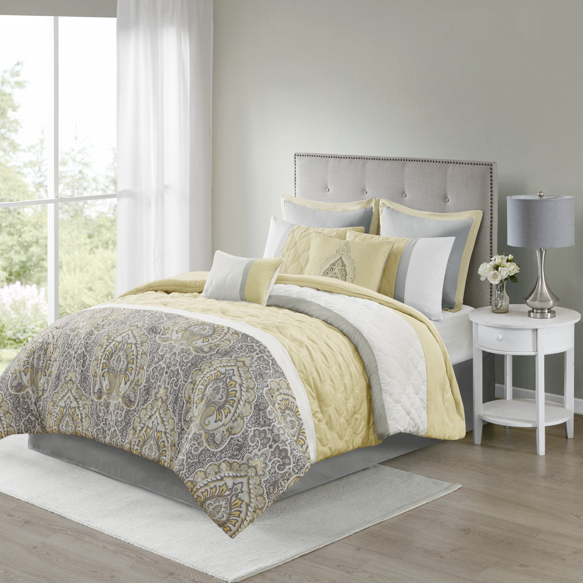 King Yellow and Gray Microfiber 8-Piece Comforter Set